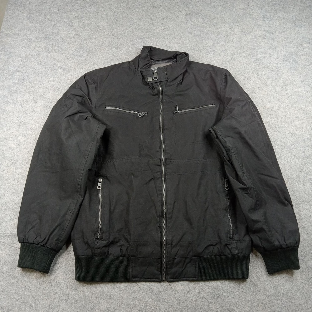 Buffalo David Bitton Jacket Mens Large Black Bomber Full Zip Pockets Ribbed Hem